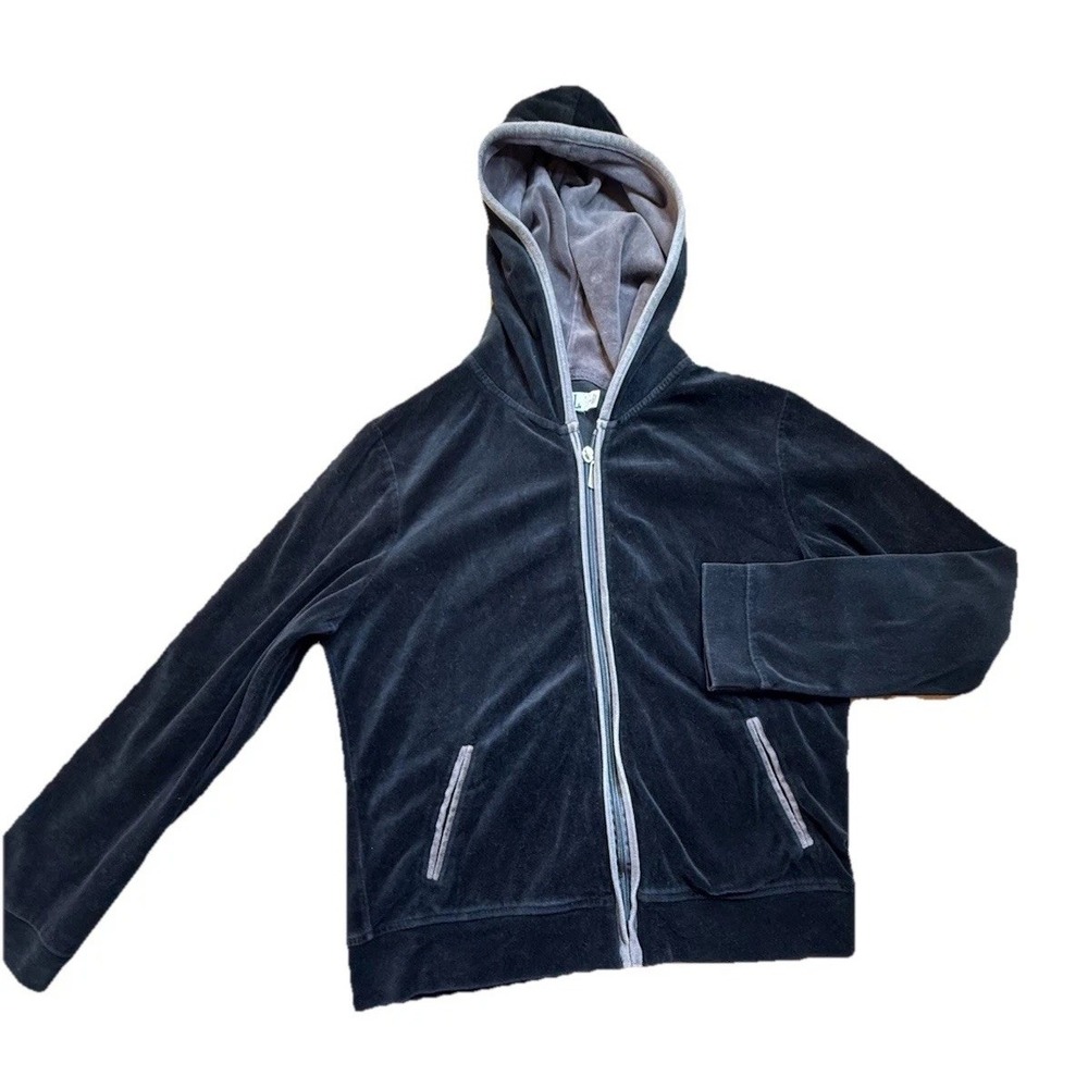 New York Laundry WMNS L Black/Gray Velour Zip Hoodie Atheleisure Sporty Retro